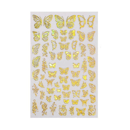 3D Nail Butterfly Design Sticker Decor Decal Holographic Laser Nail Art Sticker - Gold L-01.
