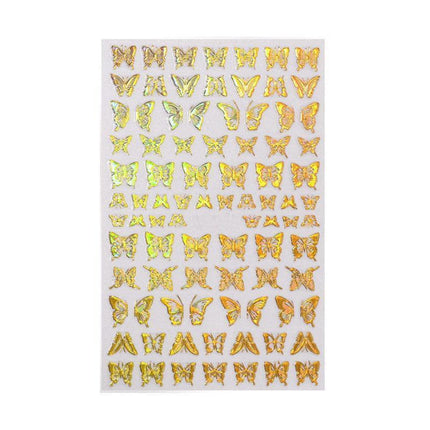 3D Nail Butterfly Design Sticker Decor Decal Holographic Laser Nail Art Sticker - Gold L-01.