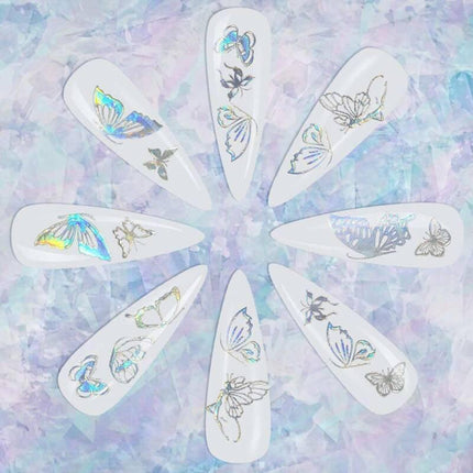 3D Nail Butterfly Design Sticker Decor Decal Holographic Laser Nail Art Sticker - Gold L-02.