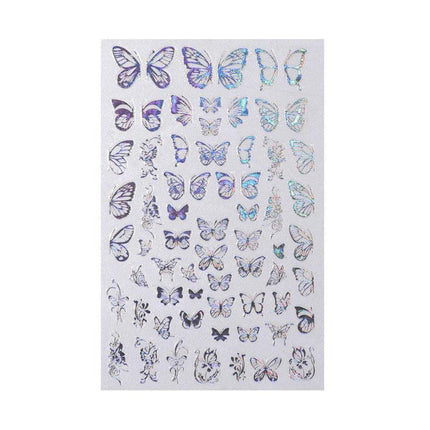 3D Nail Butterfly Design Sticker Decor Decal Holographic Laser Nail Art Sticker - Silver L-01.