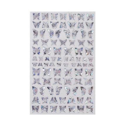 3D Nail Butterfly Design Sticker Decor Decal Holographic Laser Nail Art Sticker - Silver L-04.