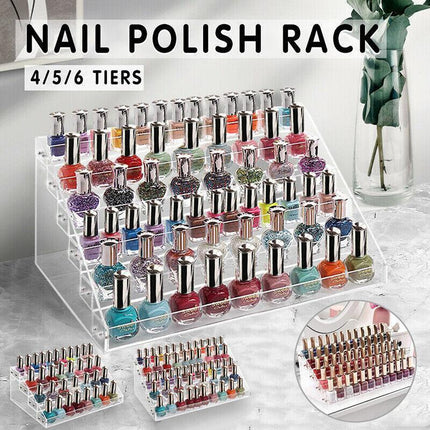 Nail Polish Storage Rack with 4 to 6 Tiers Acrylic Display Stand for Makeup and Lipstick - 5Tiers.