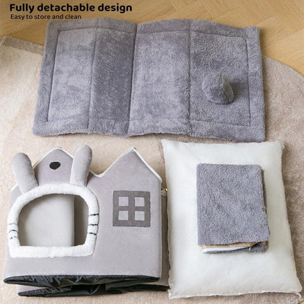 Removable Washable Pet House Four Seasons Cat Enclosed House - Brown-S.
