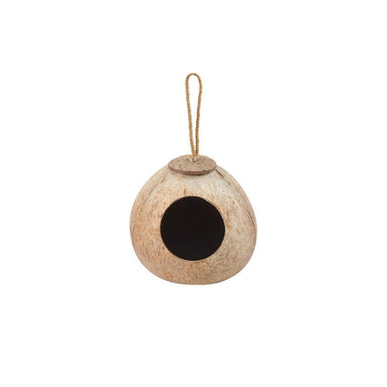 Natural Coconut Bird Nest Cage Pet Parrot Parakeet Safe Hut Feeder Shell Home - Rope type.