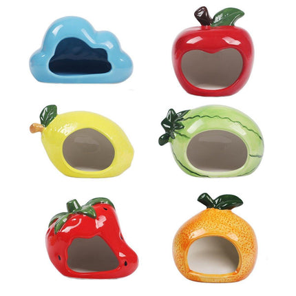 Ceramic Hamster Nest Shelter Landscaping Supplies Small Animal Hideout House - Strawberry.