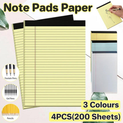 4PCS Tearable Lined Notepad Simple Design Colourful Memo Pad Notebook - White.
