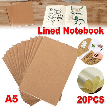 20pcs A5 Notebook Workbook Kraft Paper Notepad for School Office Writing Use.