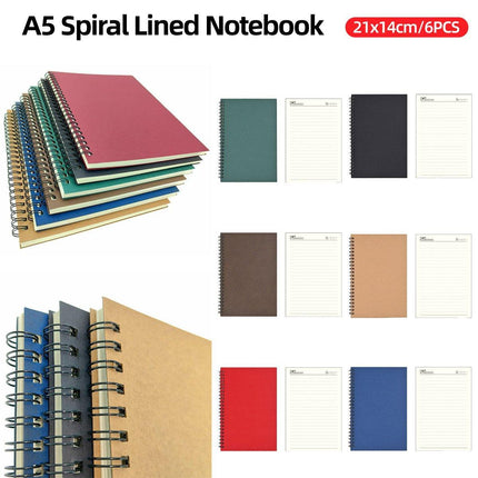 6pcs A5 Spiral Notebook Homework Exercise Book Durable Notepad for School Office.