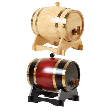 5L Wooden Wine Barrel Whiskey Rum Beer Spirits Storage Brewing Cask Vintage - Red.