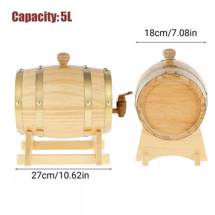 5L Wooden Wine Barrel Whiskey Rum Beer Spirits Storage Brewing Cask Vintage - Red.