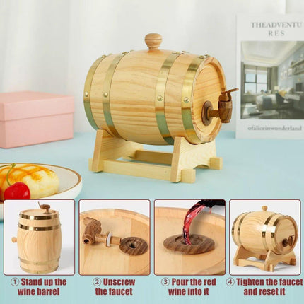 5L Wooden Wine Barrel Whiskey Rum Beer Spirits Storage Brewing Cask Vintage - Red.