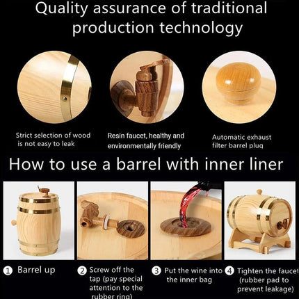 5L Wooden Wine Barrel Whiskey Rum Beer Spirits Storage Brewing Cask Vintage - Red.