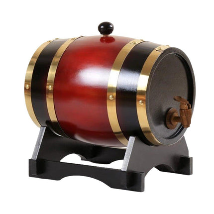 5L Wooden Wine Barrel Whiskey Rum Beer Spirits Storage Brewing Cask Vintage - Red.