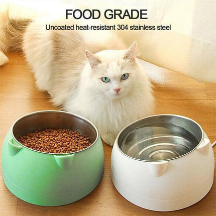 Pet Dog Cat Food Bowl Raised No Slip Stainless Steel Tilted Water Food Feeder - Black.