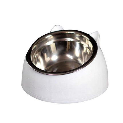 Pet Dog Cat Food Bowl Raised No Slip Stainless Steel Tilted Water Food Feeder - Black.