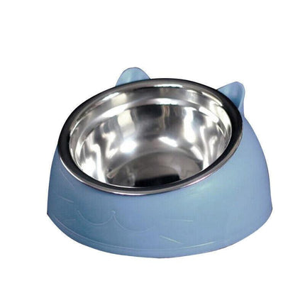 Pet Dog Cat Food Bowl Raised No Slip Stainless Steel Tilted Water Food Feeder - Black.