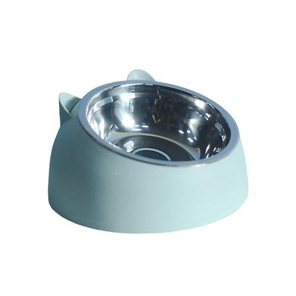Pet Dog Cat Food Bowl Raised No Slip Stainless Steel Tilted Water Food Feeder - Black.