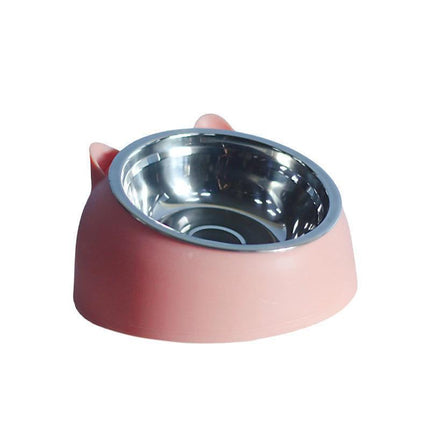 Pet Dog Cat Food Bowl Raised No Slip Stainless Steel Tilted Water Food Feeder - Black.