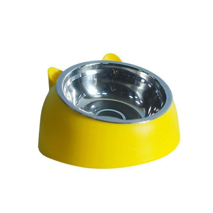 Pet Dog Cat Food Bowl Raised No Slip Stainless Steel Tilted Water Food Feeder - Black.