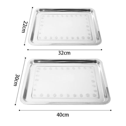 2X Stainless Steel Oblong Tray Plate Serving Tray Silver Dinner Food Kitchenware - 22X32CM.