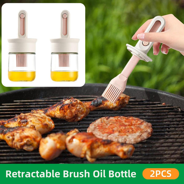 2pcs Glass Oil Bottles with Silicone Brush for Kitchen Cooking Oil Dispenser Set.