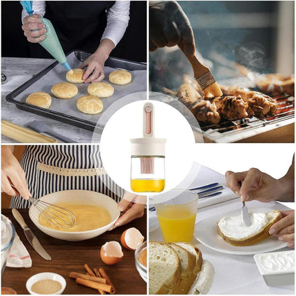 2pcs Glass Oil Bottles with Silicone Brush for Kitchen Cooking Oil Dispenser Set.