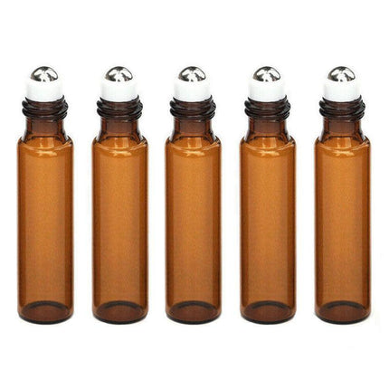 10Ml Roller Rollerball Perfume Essential Oil Roll On Ball Amber Glass Bottle - 10PCS.