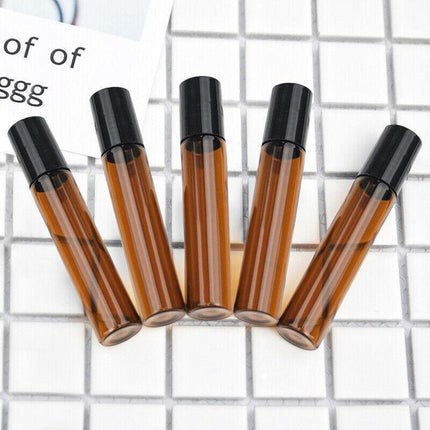 10Ml Roller Rollerball Perfume Essential Oil Roll On Ball Amber Glass Bottle - 10PCS.