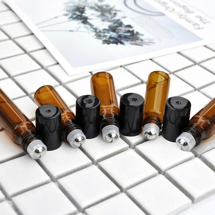 10Ml Roller Rollerball Perfume Essential Oil Roll On Ball Amber Glass Bottle - 10PCS.