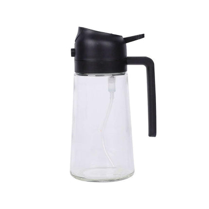 2-in-1 470ml Glass Oil Bottle Spray Pour Automatic Pressure Control Kitchen Tool - Black.