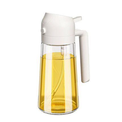 2-in-1 470ml Glass Oil Bottle Spray Pour Automatic Pressure Control Kitchen Tool - Black.