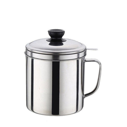 1.8L Stainless Steel Oil Filter Pot with Strainer Lid Grease Separator for Kitchen.
