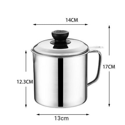 1.8L Stainless Steel Oil Filter Pot with Strainer Lid Grease Separator for Kitchen.