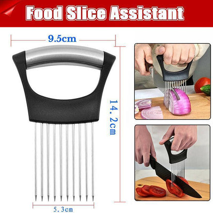 Food Slice Assistant Onion Slicer Cutter Fish Meat Potato Vegetable Holder Tool.