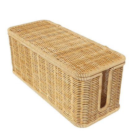 Desktop Cable Management Box with Cover Rattan Style Power Cord Organizer Case.
