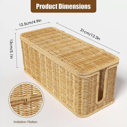 Desktop Cable Management Box with Cover Rattan Style Power Cord Organizer Case.