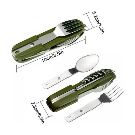 6in1 Portable Folding Knife Fork Spoon Set Outdoor Multi Functional Tableware - Black.