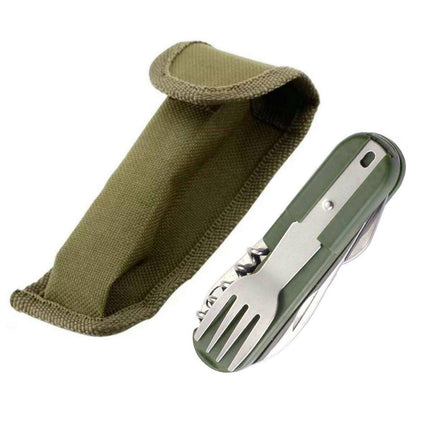 6in1 Portable Folding Knife Fork Spoon Set Outdoor Multi Functional Tableware - Black.