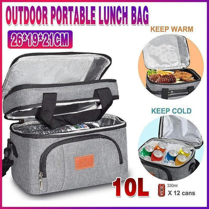 10L Insulated Lunch Bag Waterproof Cooler Bag with Strap for Picnic Work Travel.
