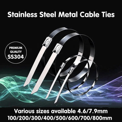 20X Stainless Steel Cable Ties S304 Marine Grade Zip Strap Locking Wrap 100-800Mm - 4.6*600mm.