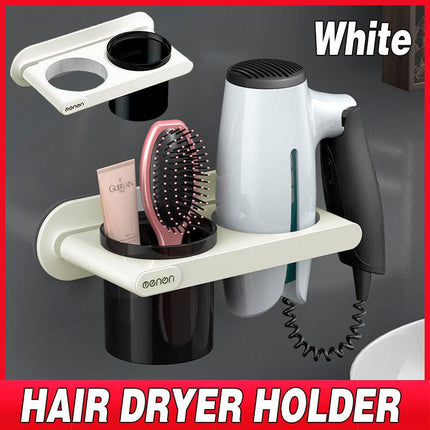 Bathroom Mounted Wall Suction Cup Hair Dryer Holder Hanger Shelf Rack Storage Au - White.