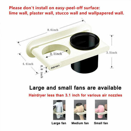Bathroom Mounted Wall Suction Cup Hair Dryer Holder Hanger Shelf Rack Storage Au - White.