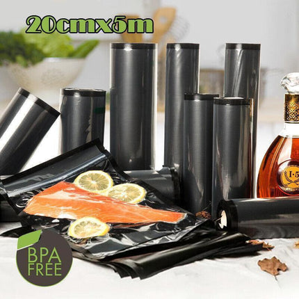 Black Vacuum Food Sealer Seal Bags Rolls Saver Storage Commercial 20/28Cm*5M - 20cm* 5m* 1 Roll.