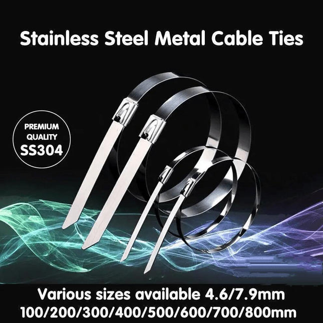 20X Stainless Steel Cable Ties S304 Marine Grade Zip Strap Locking Wrap 100-800Mm - 4.6*800mm.