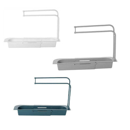 Telescopic Sink Rack Holder Expandable Storage Drain Basket Home Kitchen Kit - White.