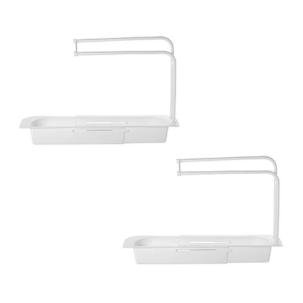 Telescopic Sink Rack Holder Expandable Storage Drain Basket Home Kitchen Kit - White.
