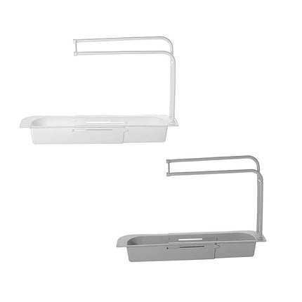 Telescopic Sink Rack Holder Expandable Storage Drain Basket Home Kitchen Kit - White.