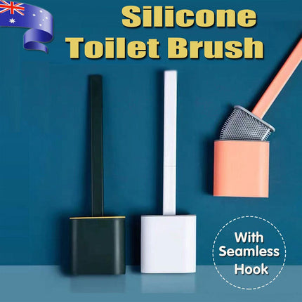 TPR Toilet Brush Set Silicone-Like Head with Holder Wall Mounted Detachable Handle - Blue * 1 Unit.