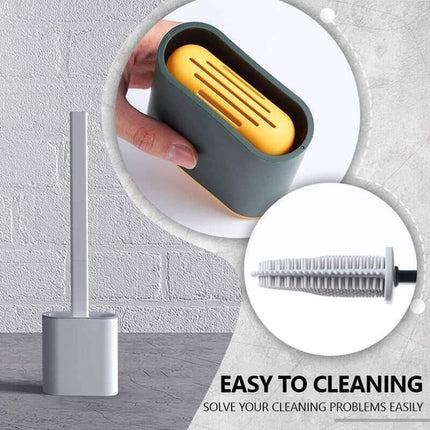 TPR Toilet Brush Set Silicone-Like Head with Holder Wall Mounted Detachable Handle - Blue * 1 Unit.