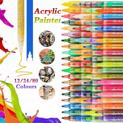 Flysea 12-80 Colours Acrylic Paint Pens Painting Stone Ceramic Glass Markers 0.7 - Gold*3+Silver*3 Set.